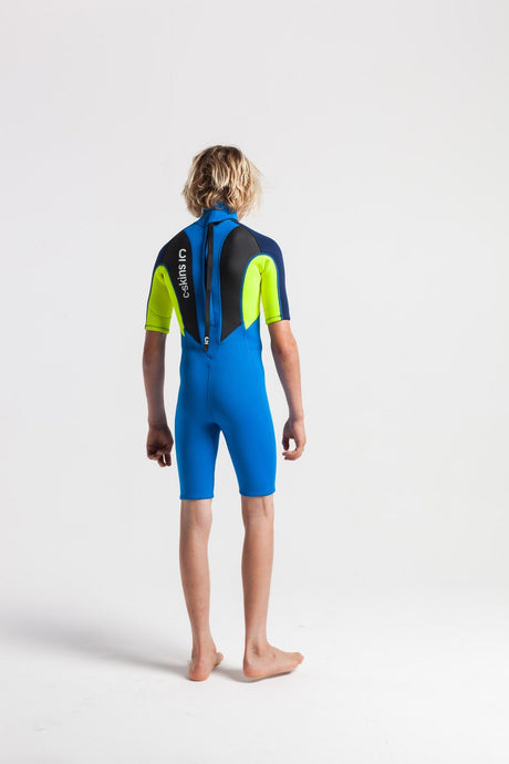 C-Skins Junior Element 3/2 Shortie - Cyan/Yellow/Navy-Kids Wetsuits-troggs.com