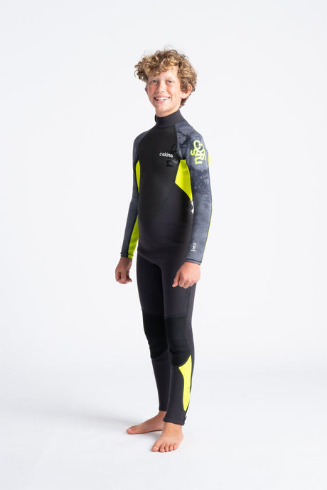 C-Skins Junior Element 3/2 Wetsuit - Anthracite/Yellow/Black Tie-Dye-Kids Wetsuits-troggs.com
