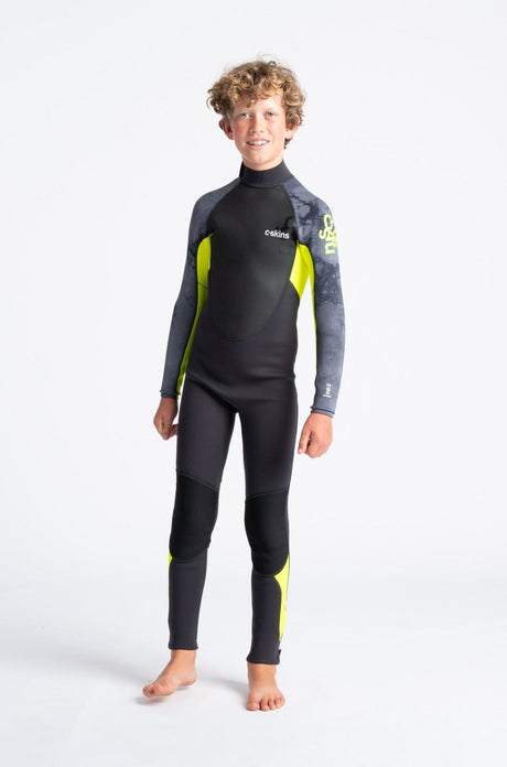 C-Skins Junior Element 3/2 Wetsuit - Anthracite/Yellow/Black Tie-Dye-Kids Wetsuits-troggs.com