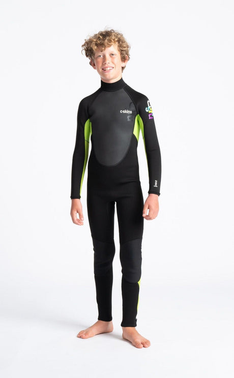 C-Skins Junior Element 3/2 Wetsuit - Black/Lime/Multi-Kids Wetsuits-troggs.com