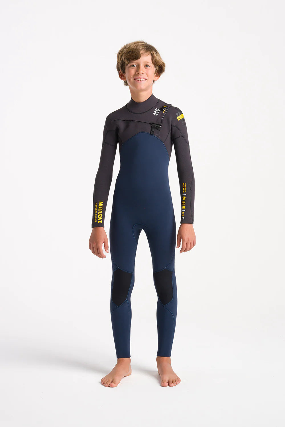 C-Skins Junior NuWave Session 4/3 Chest Zip Wetsuit - Bluestone/Meteor/Saffron-Kids Wetsuits-troggs.com