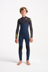 C-Skins Junior NuWave Session 4/3 Chest Zip Wetsuit - Bluestone/Meteor/Saffron-Kids Wetsuits-troggs.com