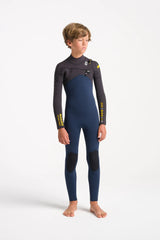 C-Skins Junior NuWave Session 4/3 Chest Zip Wetsuit - Bluestone/Meteor/Saffron-Kids Wetsuits-troggs.com