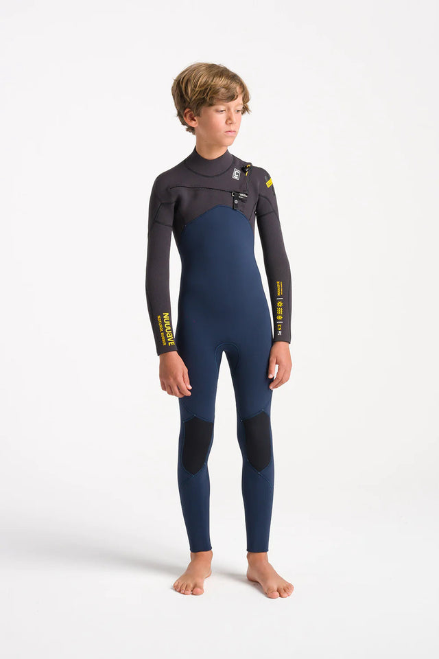 C-Skins Junior NuWave Session 4/3 Chest Zip Wetsuit - Bluestone/Meteor/Saffron-Kids Wetsuits-troggs.com