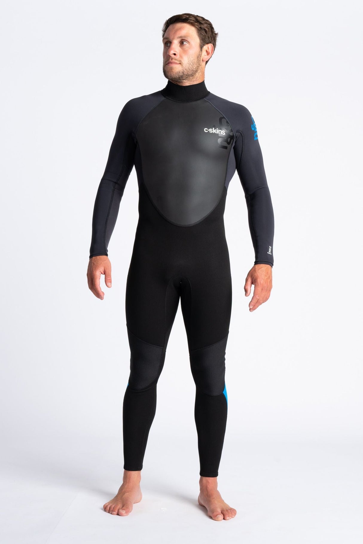 C-Skins Mens Element 3/2 Wetsuit - Black/Anthracite/Cyan-Mens Wetsuits-troggs.com