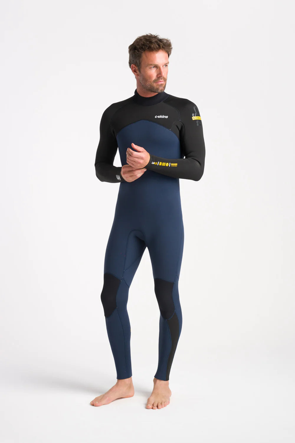 C-Skins Mens NuWave Legend 4/3 Wetsuit - Bluestone/Black/Saffron-Mens Wetsuits-troggs.com