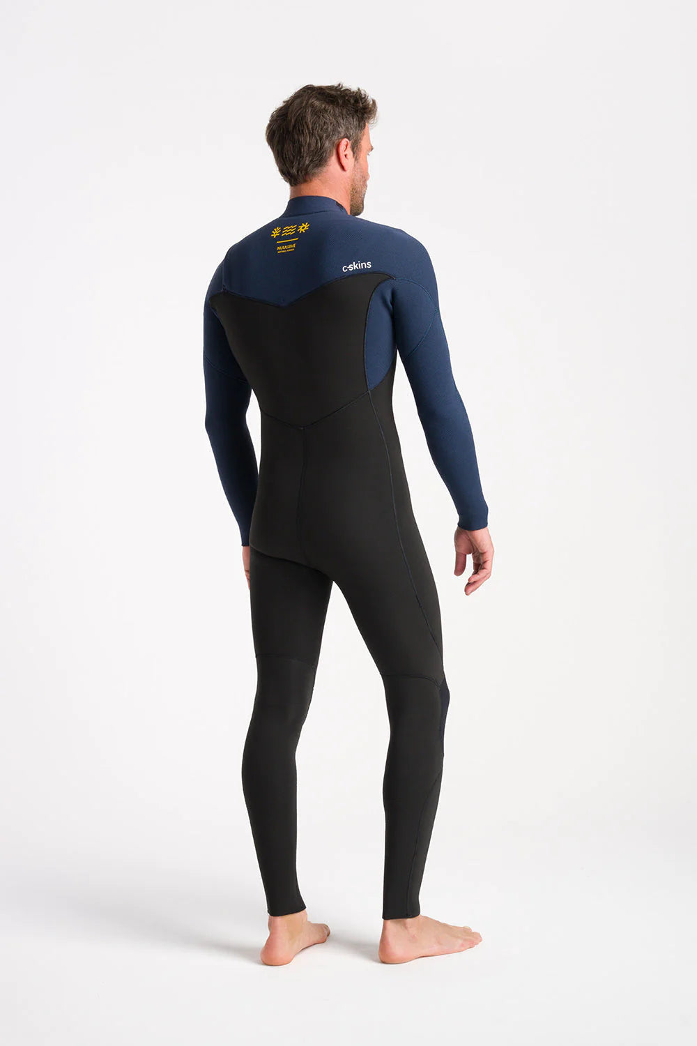 C-Skins Mens NuWave Session 3/2 Chest Zip Wetsuit - Bluestone/Black X/Saffron-Mens Wetsuits-troggs.com