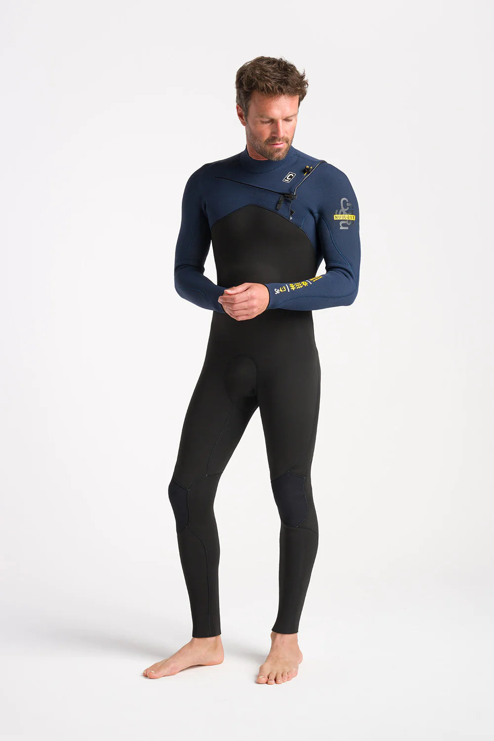 C-Skins Mens NuWave Session 3/2 Chest Zip Wetsuit - Bluestone/Black X/Saffron-Mens Wetsuits-troggs.com