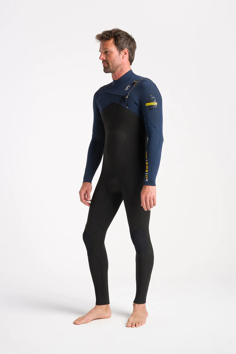 C-Skins Mens NuWave Session 3/2 Chest Zip Wetsuit - Bluestone/Black X/Saffron-Mens Wetsuits-troggs.com