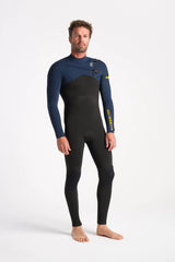 C-Skins Mens NuWave Session 3/2 Chest Zip Wetsuit - Bluestone/Black X/Saffron-Mens Wetsuits-troggs.com