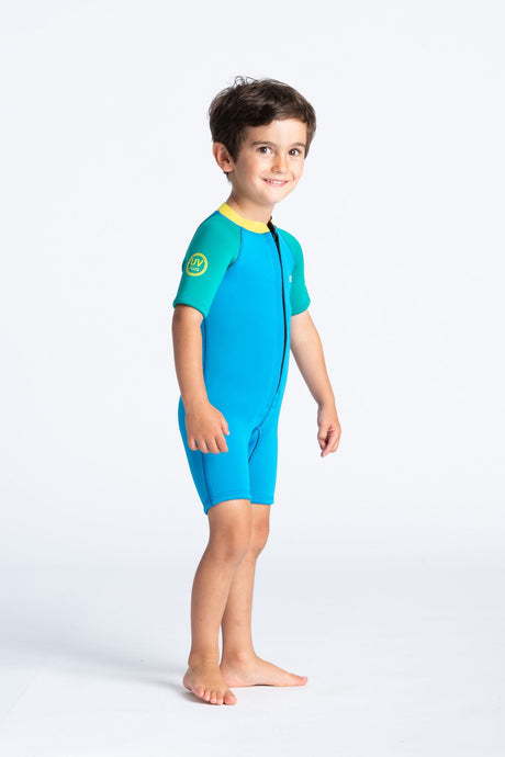 C-Skins Toddler C-Kid Front Zip Shortie - Cyan/Green/Aurora Yellow-Kids Wetsuits-troggs.com