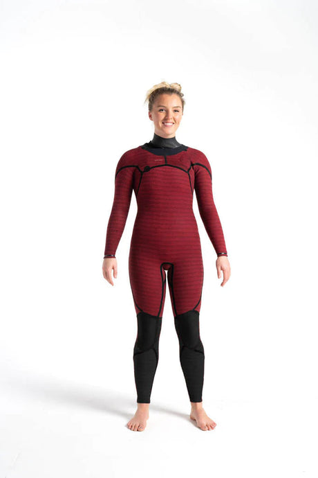 C-Skins Womens ReWired 5/4 Chest Zip Wetsuit - Raven Black/Crimson-Womens Wetsuits-troggs.com