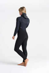 C-Skins Womens ReWired 6/5 Hooded Wetsuit - Black X Shade/ Crimson-Womens Wetsuits-troggs.com