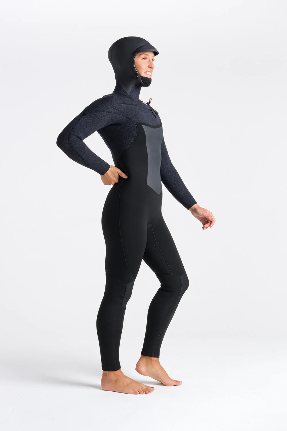 C-Skins Womens ReWired 6/5 Hooded Wetsuit - Black X Shade/ Crimson-Womens Wetsuits-troggs.com