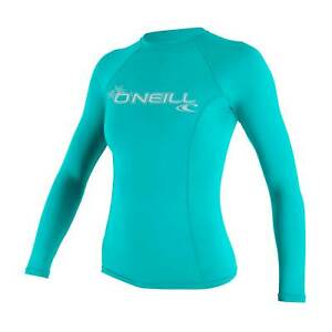 O'Neill Womens Basic Skins L/S Rash Vest - Light Aqua-Rash Vests & Thermal Vests-troggs.com