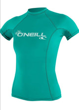 O'Neill Womens Basic Skins S/S Rash Vest - Light Aqua-Rash Vests & Thermal Vests-troggs.com