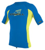 O'Neill Youth Premium Skins S/S Rash Vest - Ocean/Electric Blue/Lime-Rash Vests & Thermal Vests-troggs.com