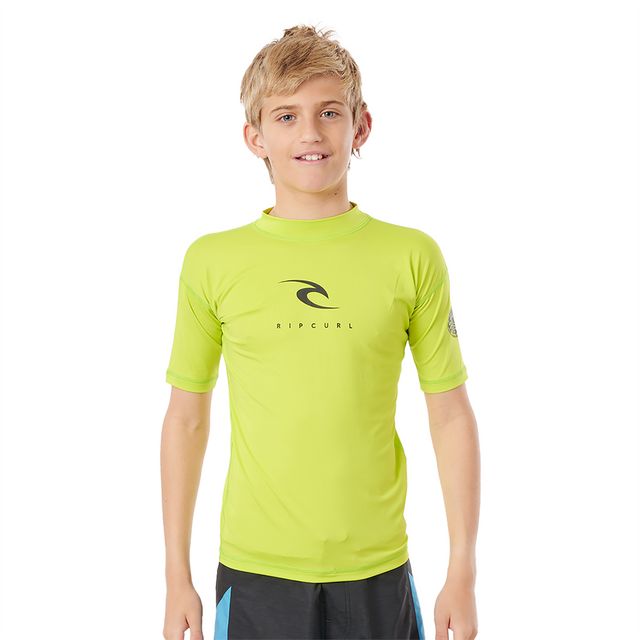 Rip Curl Boys Corp S/S Rash Vest - Lime-Rash Vests & Thermal Vests-troggs.com