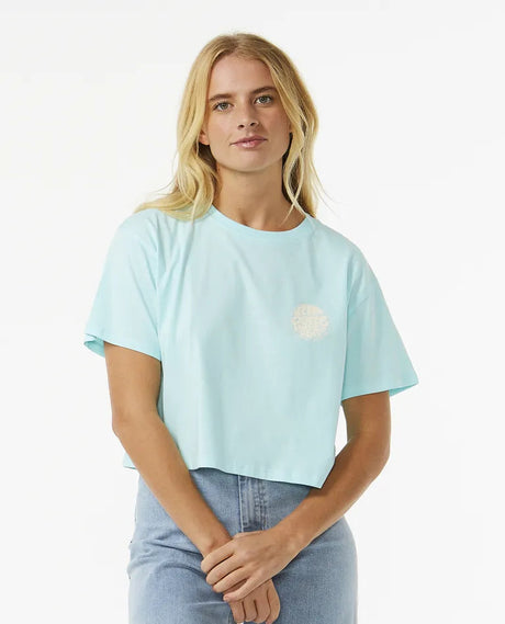Rip Curl Wettie Icon Crop T-Shirt - Sky Blue-Womens clothing-troggs.com