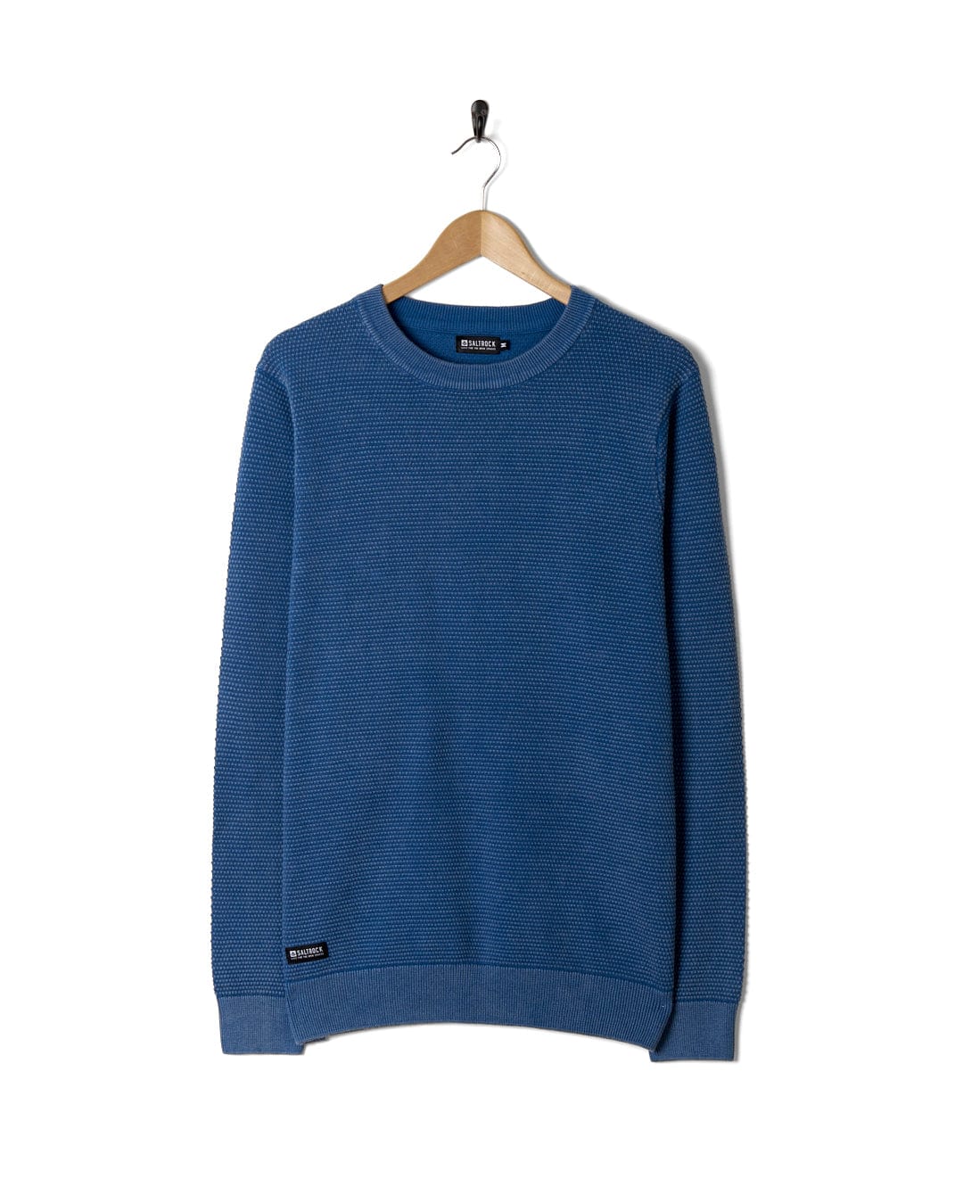 Saltrock Moss Washed Knitted Crew Sweat - Blue-Mens Clothing-troggs.com