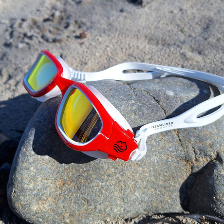 Streamlined Adult Polarized Swim Goggles - Red-Swim & Snorkel Accessories-troggs.com