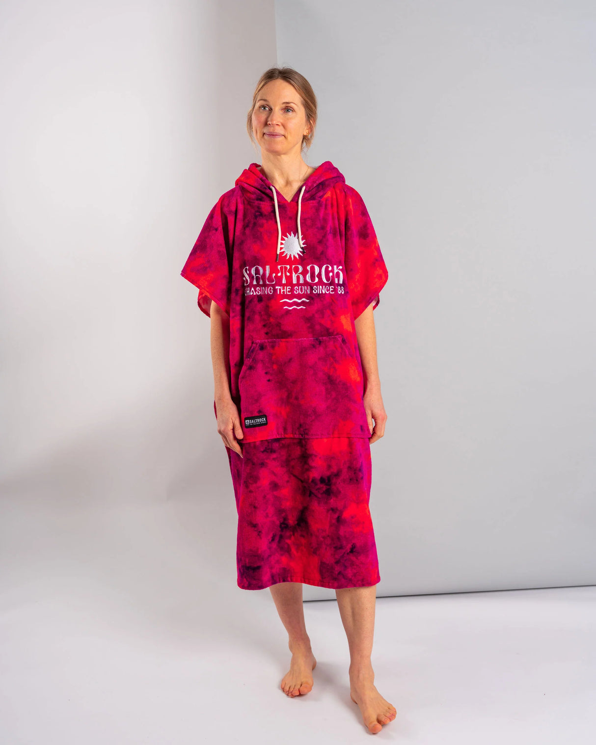 Saltrock Peace Tie Dye Towelling Poncho - Pink