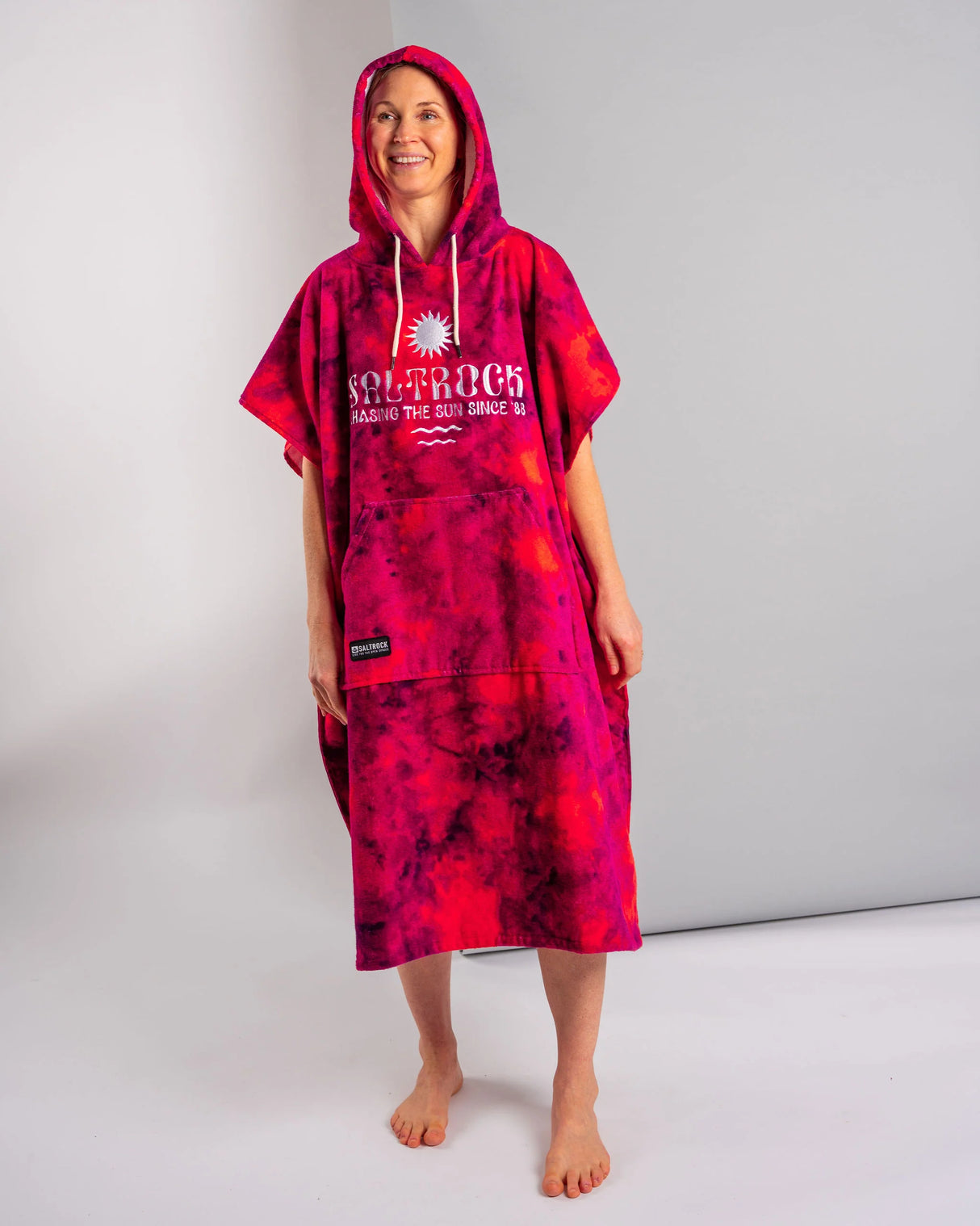 Saltrock Peace Tie Dye Towelling Poncho - Pink