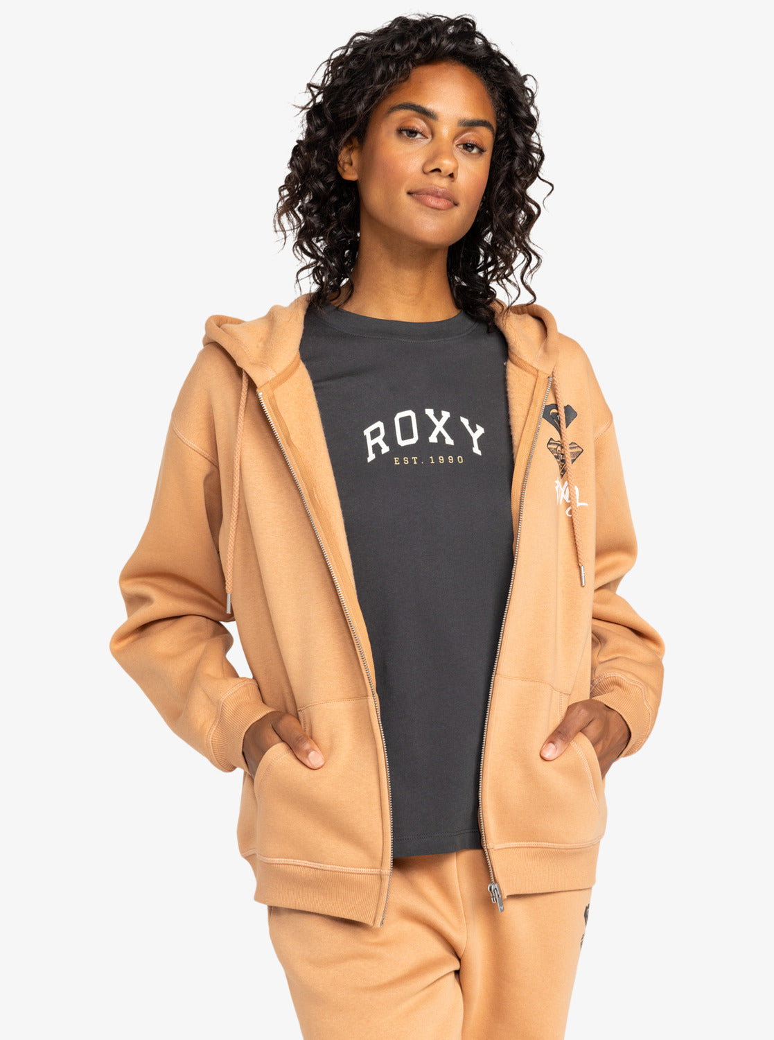 Roxy Surf Stoked Zipped Hoodie - Camel